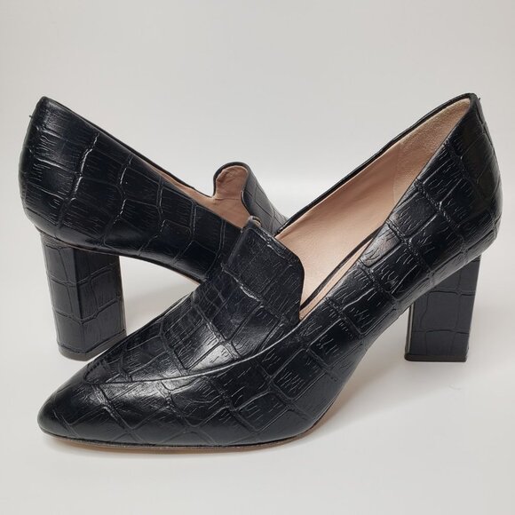 AD and Daughters Esmea Black Leather Croc Embossed Heels 7.5 - Picture 2 of 12